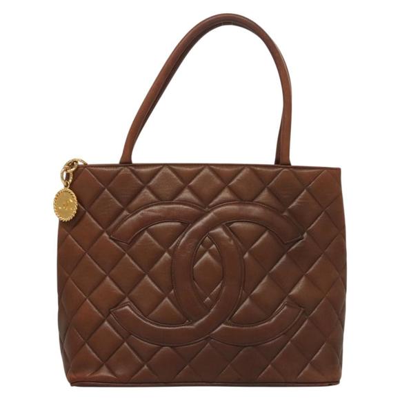 CHANEL Matelasse Reprint Tote Bag Lamb Skin Brown CC Auth ep10129 - Picture 2 of 16